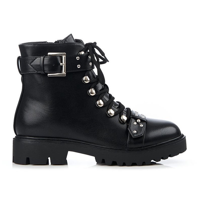 Shelovet niedrige Damenstiefel mit Korsettbindung schwarz