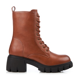 Klassischer brauner Shelovet-Schnürstiefel mit hohem Absatz