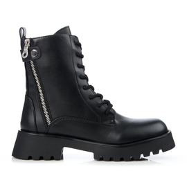 Schwarze Worker für Damen mit dekorativem Shelovet-Reißverschluss