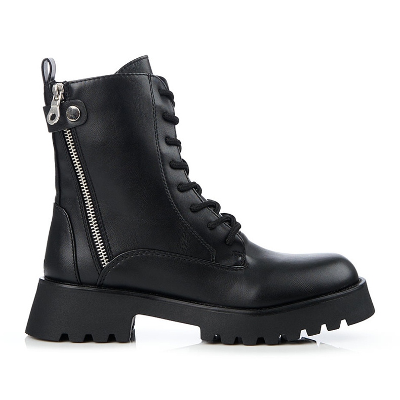 Schwarze Worker für Damen mit dekorativem Shelovet-Reißverschluss