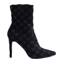 Hohe, taillierte Damenstiefelette mit Stilettoabsatz schwarz
