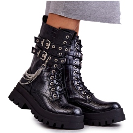 PG1 Hohe Arbeiterstiefel mit Kette Schwarze Schlange Montero