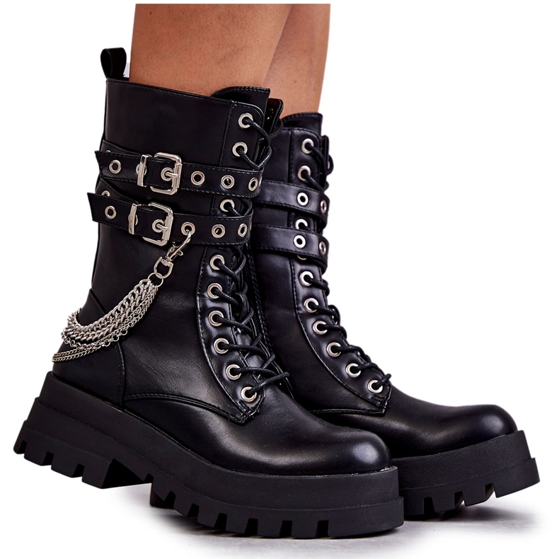 PG1 Hohe Arbeiterstiefel mit Kette Schwarz Montero
