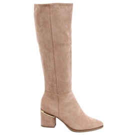 Heather L.KHAKI Stiefel mit hohem Absatz beige