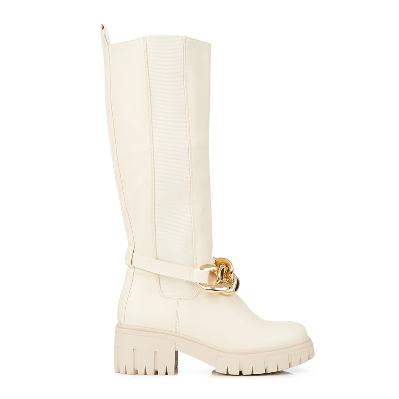 Beige Damenstiefel auf einer dicken Shelovet-Sohle aus ökologischem Leder