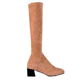 T.Sokolski Damen Wildlederstiefel auf breitem Pfosten von Sokolski, beige