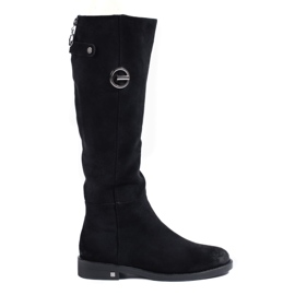 W. Potocki Wildleder Damenstiefel mit flachem Absatz von Potocki schwarz