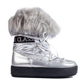 Silberne Damen-Schneestiefel mit Fell