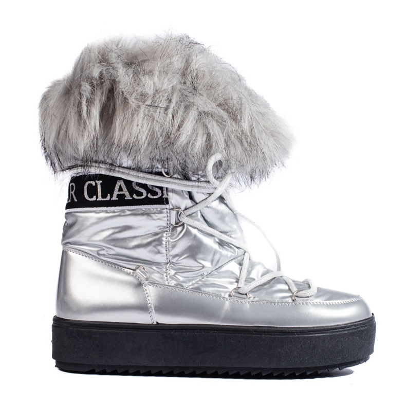 Silberne Damen-Schneestiefel mit Fell silber-