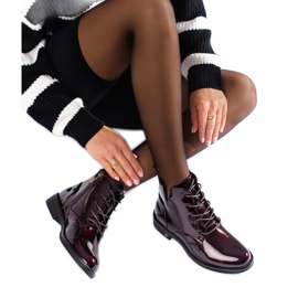 W. Potocki Burgunderfarbene Potocki-Schnürstiefel für Damen aus Lackleder rot