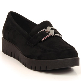Damen-Loafer auf der Öko-Wildleder-Plattform schwarz Sergio Leone