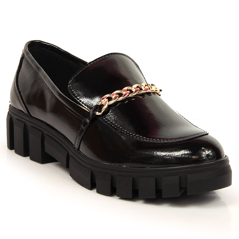 Schwarz lackierte Damen-Loafer mit Kette von Sergio Leone