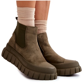 FB2 Modische Slip-On-Stiefel auf der grünen Jenna-Plattform braun