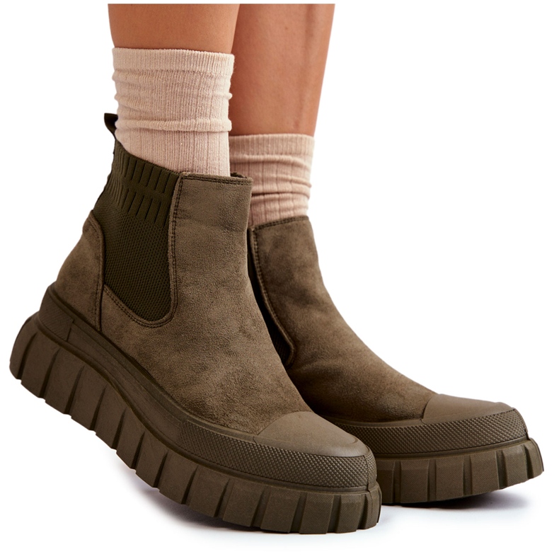 FB2 Modische Slip-On-Stiefel auf der grünen Jenna-Plattform braun