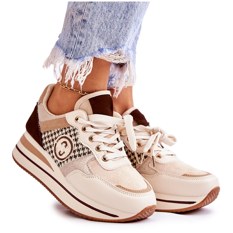 FB2 Modische Damen-Sportschuhe mit Keilabsatz Beige-Braun Aronne