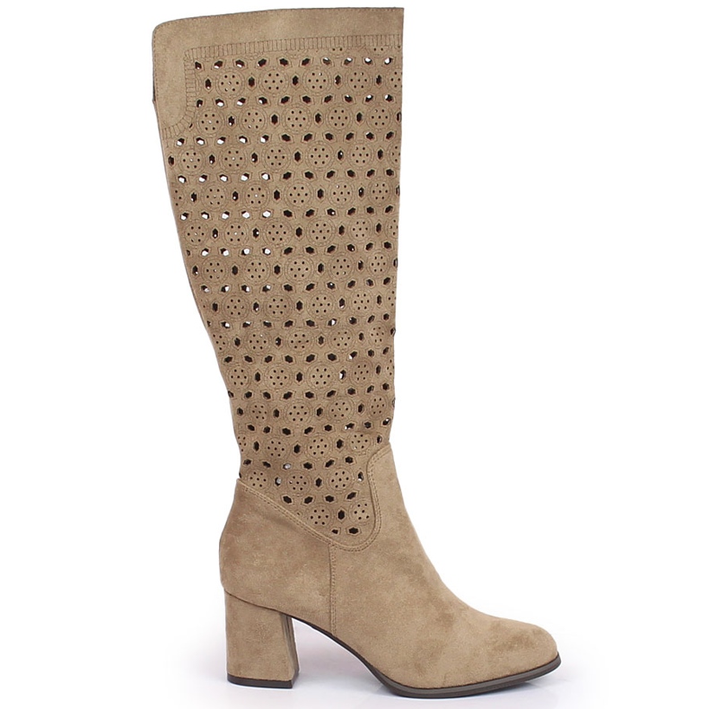 POTOCKI Damenstiefel, durchbrochen, Wildleder braun Daszyński beige