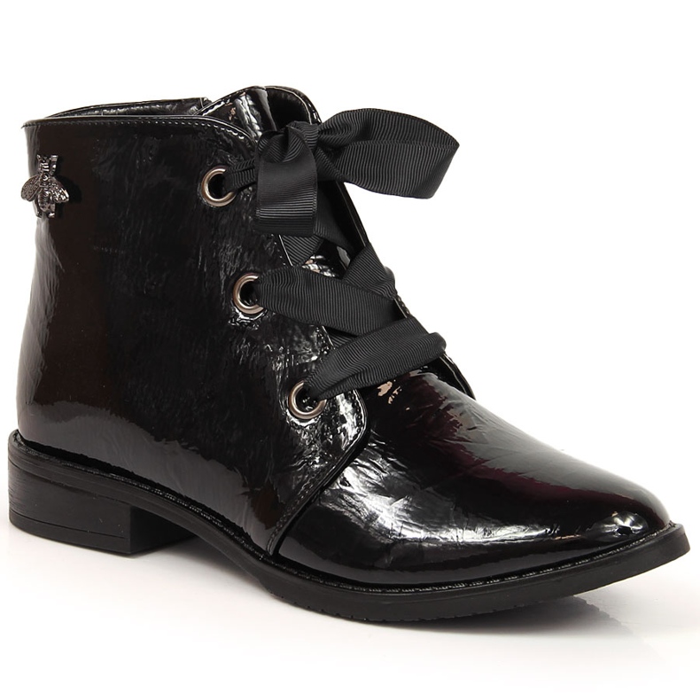 M. DASZYŃSKI Lack schwarz isolierte Damenstiefel schwarz Daszyński SAN5A