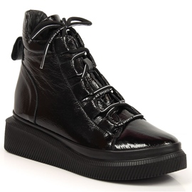 Leder lackierte isolierte Damenstiefel Artiker HBH36 schwarz