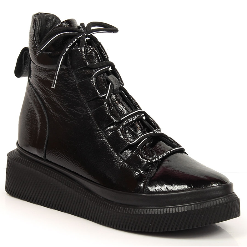 Leder lackierte isolierte Damenstiefel Artiker HBH36 schwarz