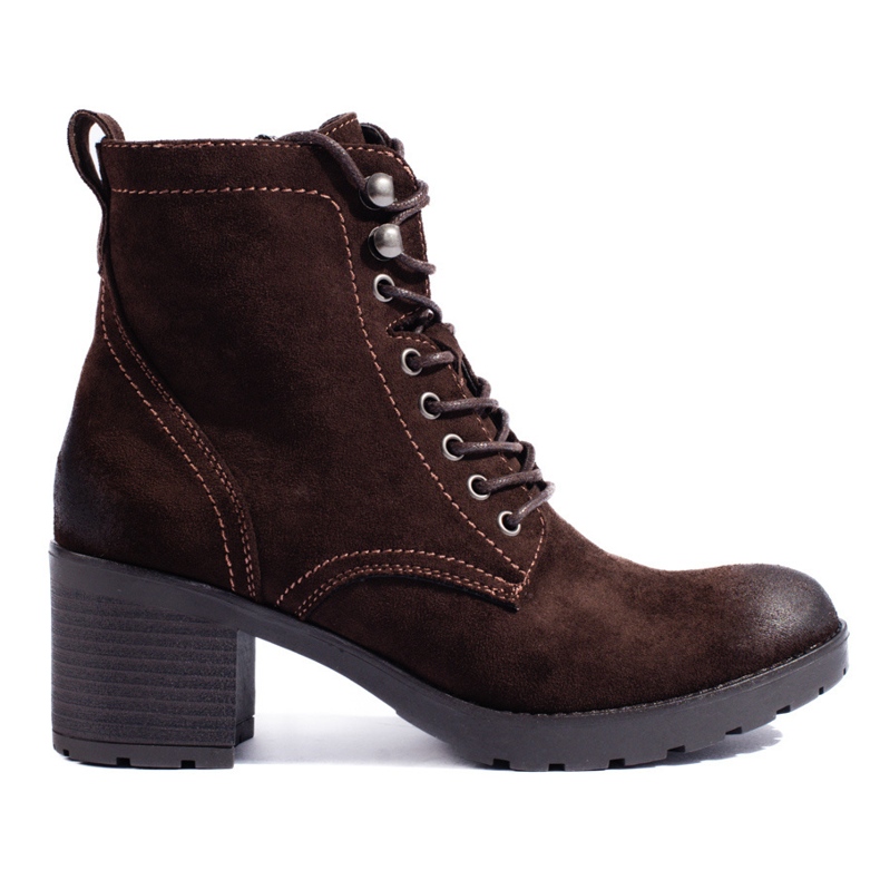 W. Potocki Damen-Schnürstiefel Potocki mit hohem Absatz aus ökologischem Wildleder braun