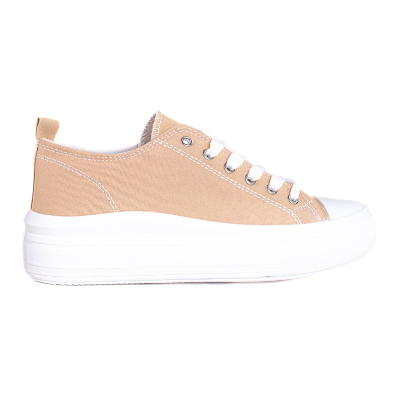 Beige-weiße Schnürsneaker für Damen auf der Shelovet-Plattform