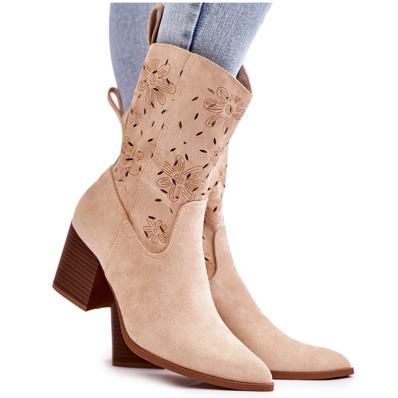 FB1 Damen Wildlederstiefel mit beige Ariane Cowboystiefeln