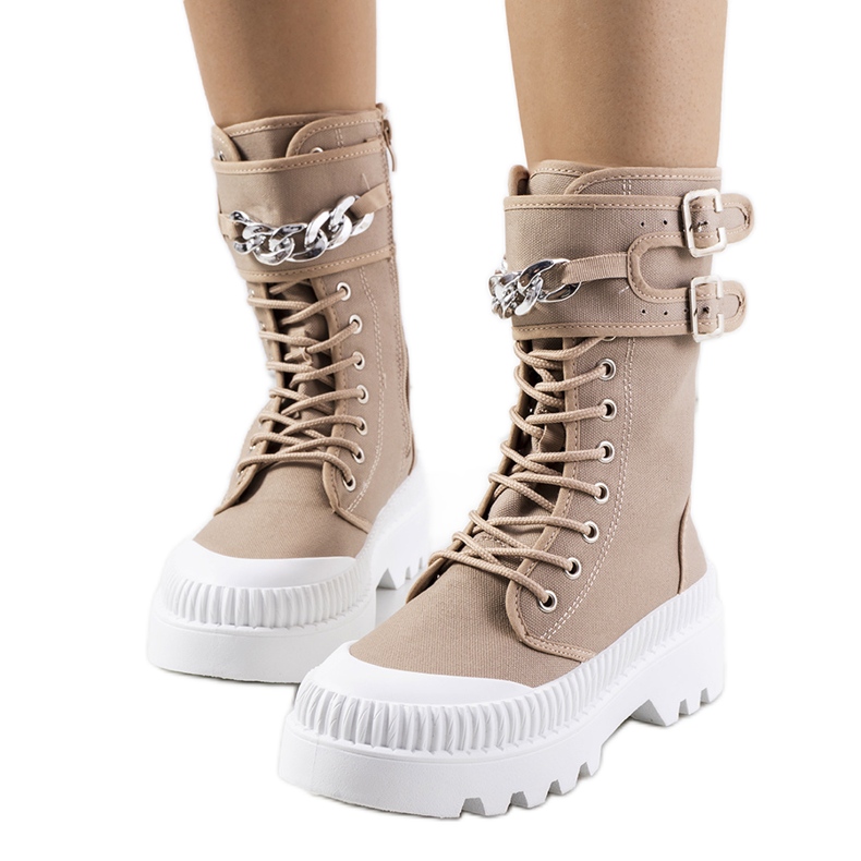 BM Braune Turnschuhe mit Taus-Kette khaki grün