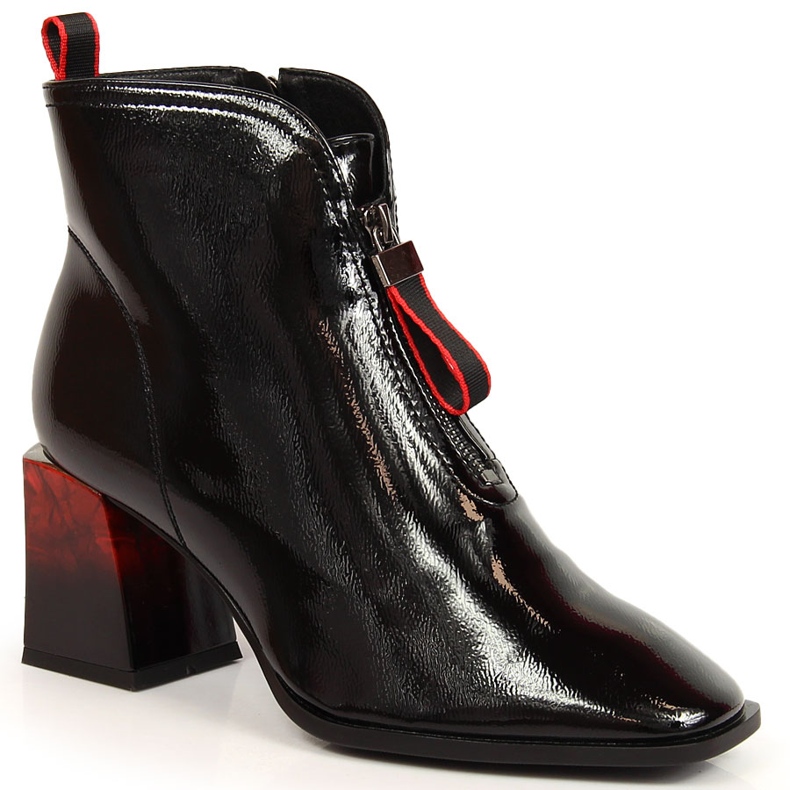 S.Barski Isolierte lackierte Damenstiefel mit dekorativem Absatz S. Bararski OLI183 schwarz