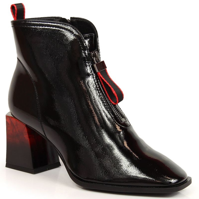 S.Barski Warme Lackstiefel mit dekorativem Absatz S. Bararski W OLI183 schwarz