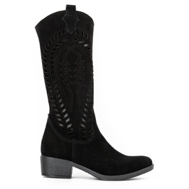 Olivier Durchbrochene Damenstiefel aus schwarzem Leder Carla