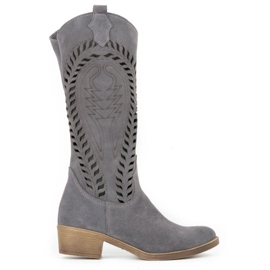 Olivier Durchbrochene Lederstiefel für Damen Carla grau
