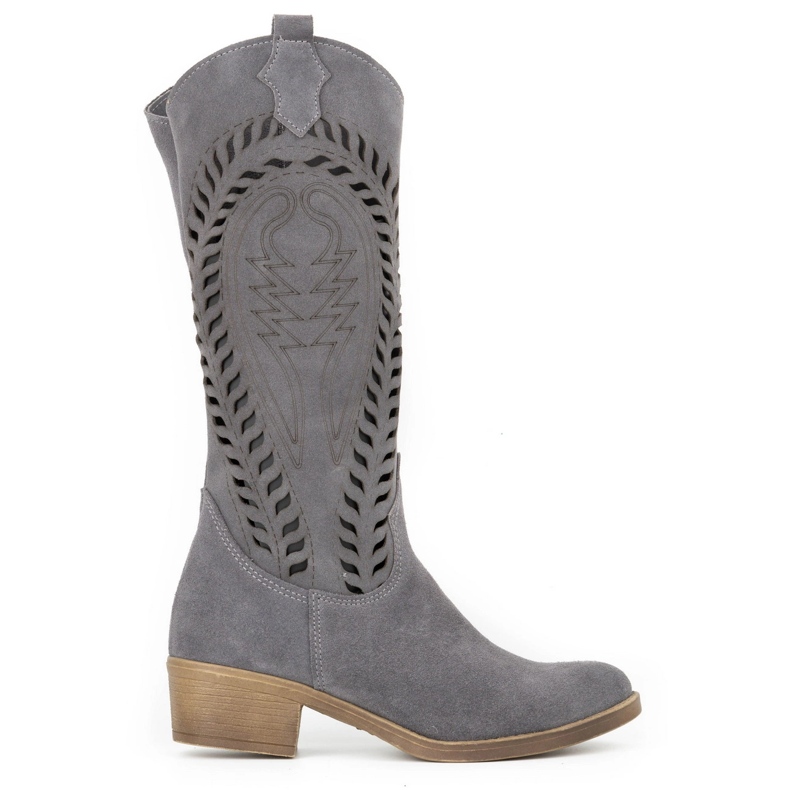 Olivier Durchbrochene Lederstiefel für Damen Carla grau