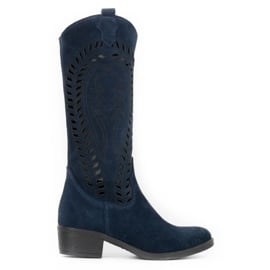 Olivier Durchbrochene Lederstiefel für Damen Carla marineblau