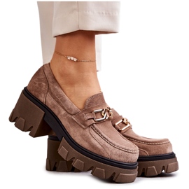 PL5 Wildleder High Heels mit goldbrauner Lurdes-Verzierung beige