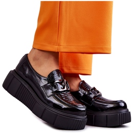 PL5 Modische Lederschuhe auf der Black Marsol Plattform schwarz