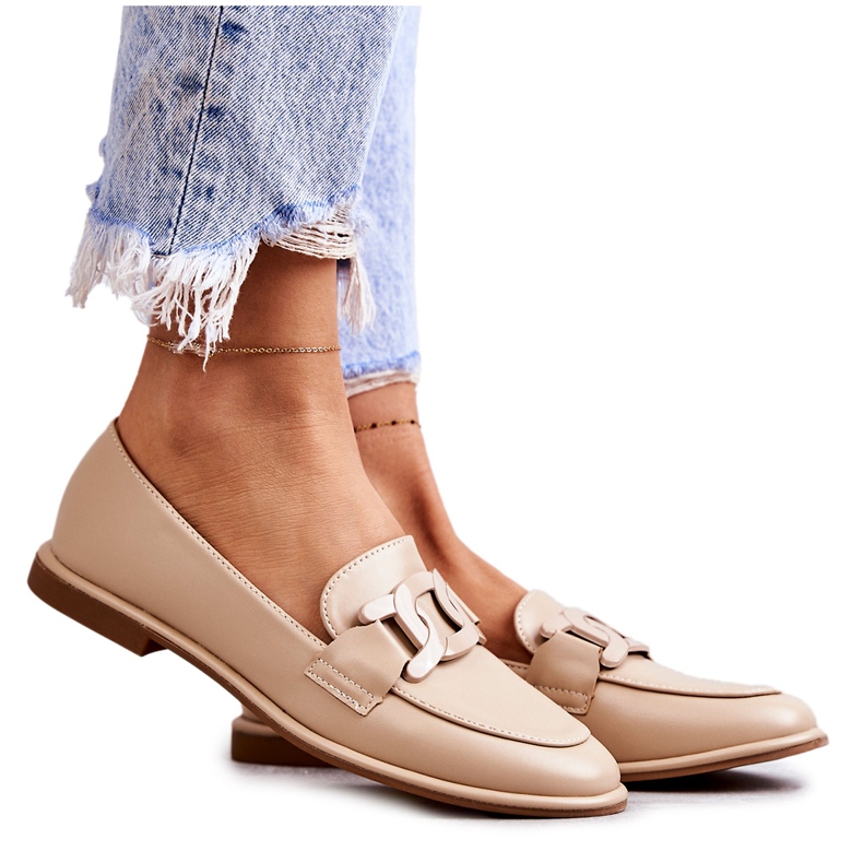 FB2 Leder-Loafer für Damen mit beiger Kerrie-Dekoration