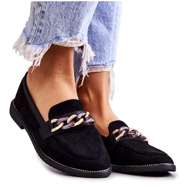 FB2 Damen-Loafer aus Wildleder mit einer Kette mit schwarzen Nägeln