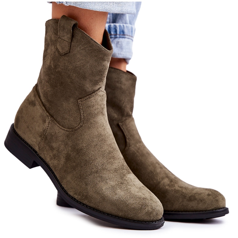 S.Barski Flache Stiefel aus Wildleder für Damen Grün Fiorenz khaki