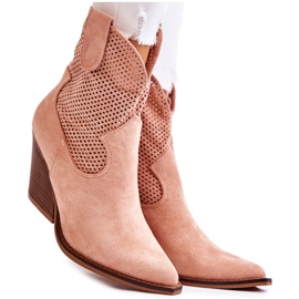 Durchbrochene Stiefel aus Wildleder für Damen Cowboy Pink Eleonore beige