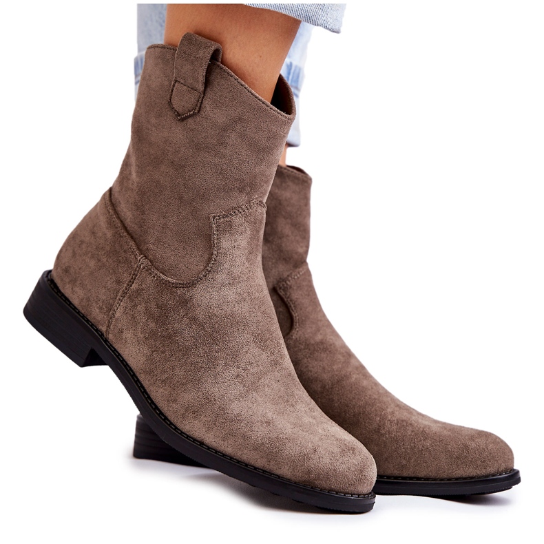 S.Barski Damen-Wildlederstiefel mit flachem Absatz Dunkelgrau Fiorenz beige