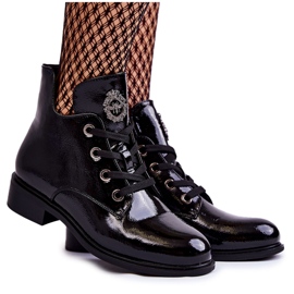 S.Barski Lackierte warme Schnürstiefel Schwarz Enrica