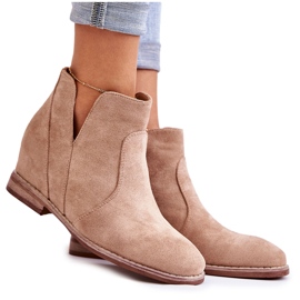 S.Barski Wildlederstiefel mit Ausschnitten auf einem flachen Absatz Beige Henriette