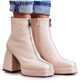 Damenstiefel auf klobigen Absätzen mit Reißverschluss Beige Carrera