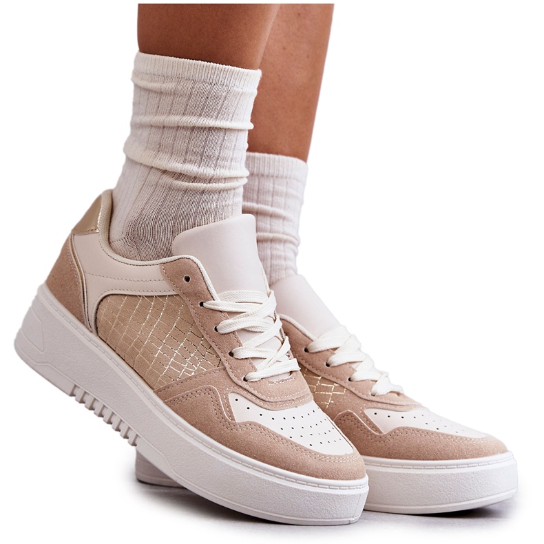 Niedrige Sportschuhe der Frauen auf der Plattform Beige Kyllie