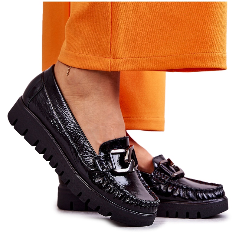 PL5 Damen-Lederschuhe auf der schwarzen Venesia-Plattform