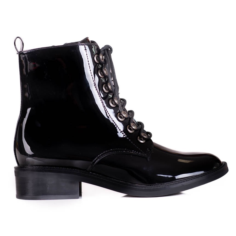 Eleganter Schnürstiefel für Damen mit flachem Shelovet-Absatz schwarz