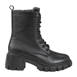 Klassischer schwarzer Shelovet-Schnürstiefel mit hohem Absatz