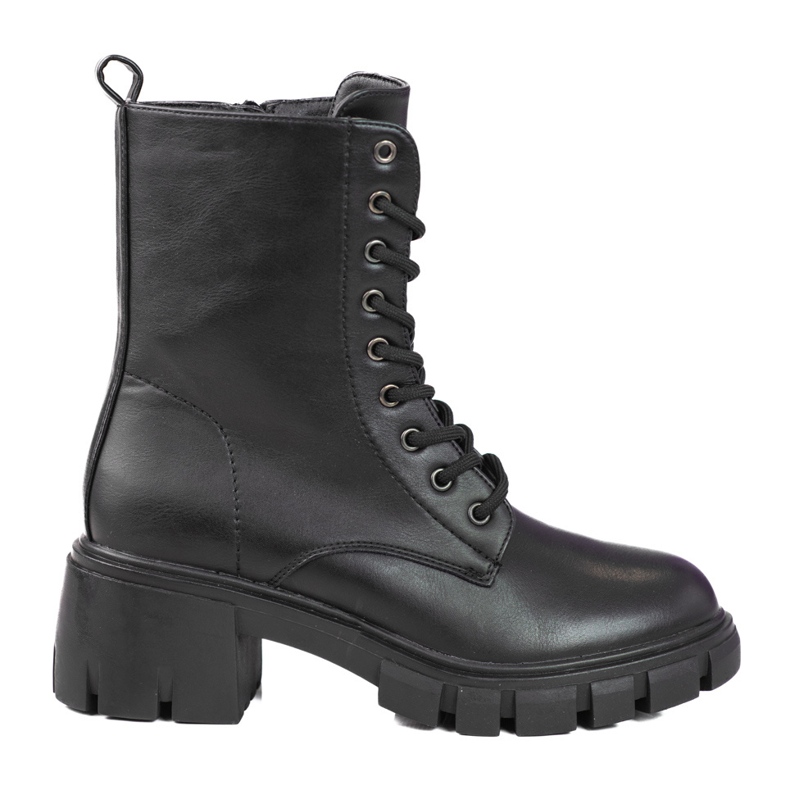 Klassischer schwarzer Shelovet-Schnürstiefel mit hohem Absatz