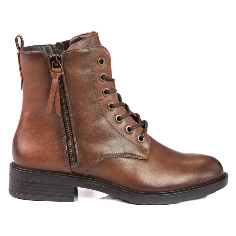 Damen-Schnürstiefel mit flachem Shelovet-Absatz braun