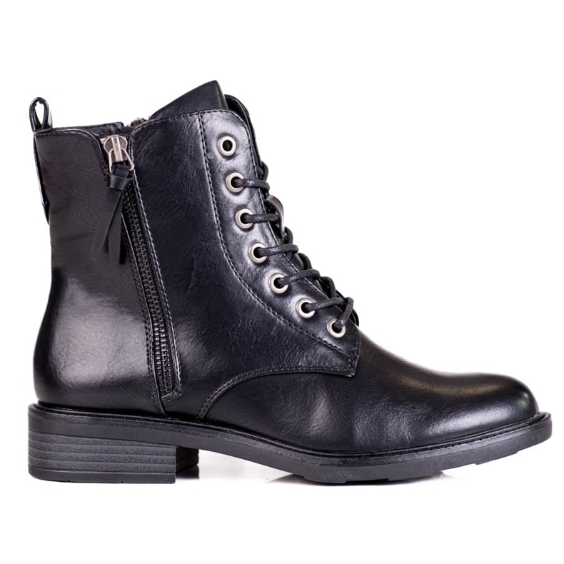 Damen-Schnürstiefel mit flachem Shelovet-Absatz schwarz